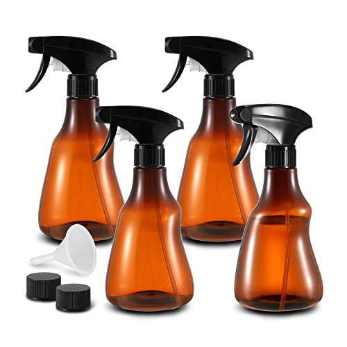 vzaahu Botellas de Spray de Agua Paquete de 4 450 ml Ámbar con Bomba Pulverizador de Botella de Plástico de Niebla Pequeña para Plantas Aceite de Limpieza del Cabello Cover