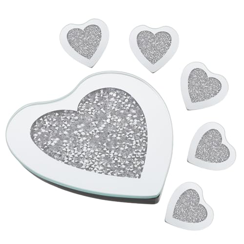 QUMIIRITY 6pezzi Sottobicchieri in Vetro Forma Di Cuore Sottobicchieri Per Tazze Isolanti Termici Per Tavolo Decorazione Da Tavolo Trasparente