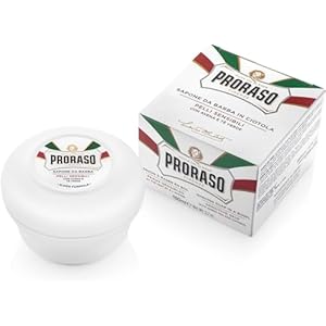 Proraso Shaving Soap in a Bowl, 150ml, Sensitive Skin Shaving Soap with Green Tea and Oat, Made in Italy, White