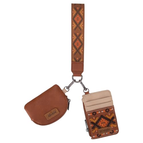 Image of Wrangler Western Keychain Wristlet Wallets for Women Retro Dual Pouch Wristlet Credit Card Holder Wallet with Zipper Pocket WG2214-W0051BR