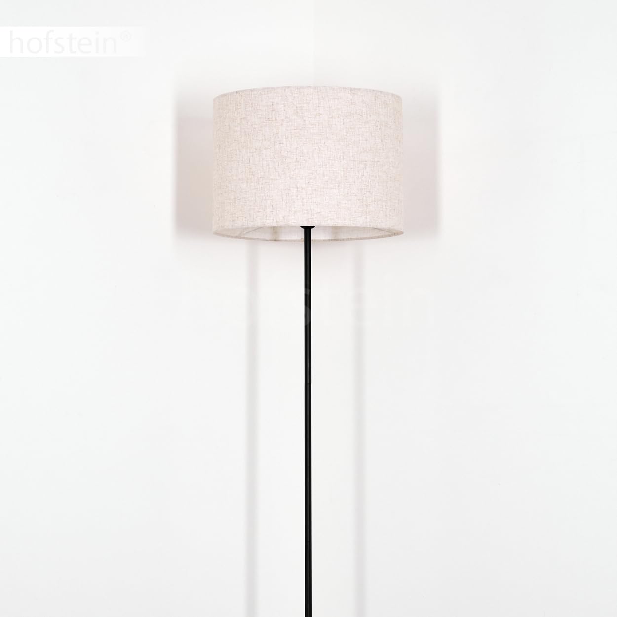 Stehleuchte Bassagoda, Stehlampe aus Metall/Stoff in Schwarz/Beige, Leuchte im skandinavischen Design mit rundem Schirm (Ø 40 cm) u. Fußschalter, Höhe 158 cm, 1 x E27, ohne Leuchtmittel
