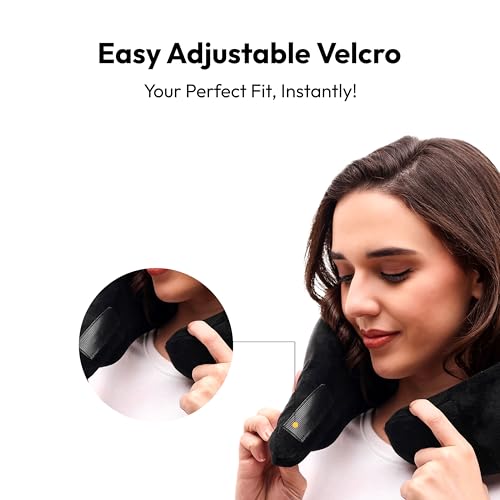 Image of Travel Neck Pillow | Premium Memory Foam Travel Pillow for Flights & Car Sleeping | Adjustable Head Rest, Neck Pillow for Flight Travel, Travel Pillow | Black, Pack of 1