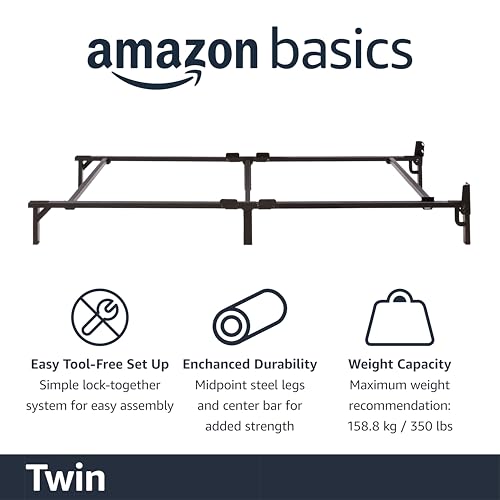 Image of Amazon Basics Metal Twin Size Bed Frame, 6-Leg Base for Box Spring and Mattress Support, Tool-Free Easy Assembly, Black