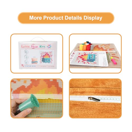 Image of QIONG MENG Latch Hook Kits for Adults, DIY Dumpster Fire Pattern Pillow Cover Kit Needlework Cushion Cover Hand Craft Crochet for Home Sofa Decorations 17 x 17 Inch