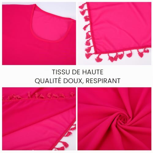 Cache Maillot de Bain Femme Robe de Plage Mousseline Sarongs en Été Plage Couvrir Sexy V-Cou Bikini Cover Up Bohème Beachwear (Rose) – vue 3