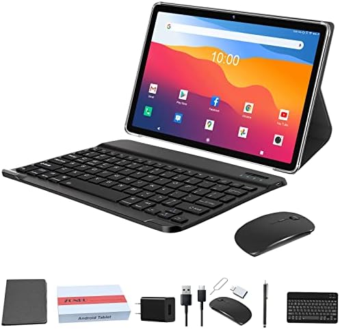 ZONKO 2023 Newest 2 in 1 Tablet 128GB Storage+1TB Expand 10 inch Android Tablet PC, Octa Core Processor, HD Touchscreen,13MP Dual Camera, GMS Tablet with Keyboard Case Mouse
