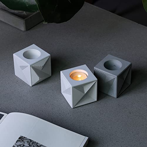 Bentu Creative Square Candle Holders, Coffee Tea Light Holder For Dinner Bar Party, Decorative Simple Candlestick For Table Home Decor, Natural Stone Centerpiece For Her (Concrete Grey, Tong 2) #TOP4