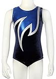 100% Made in Germany Turnanzug Java Spezial Glanz Lycra Mädchen Gymnastikanzug Kurzarm Kinder Turnbody ärmellos Turntrikot Blau/Weiß/Royal Farbe Dunkelblau - Weiß - Royalblau, Größe 140
