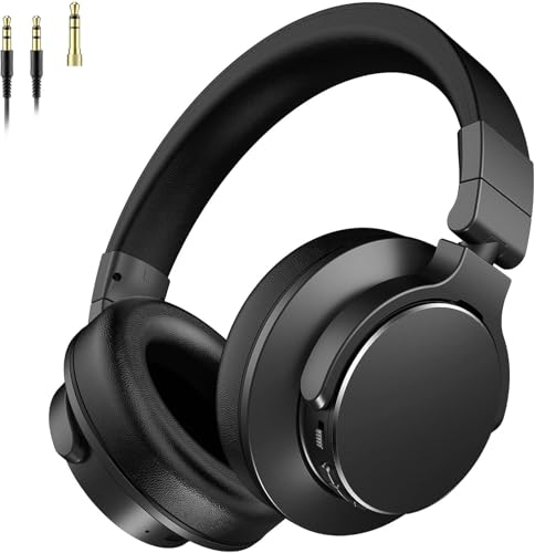 Rumoon Over Ear Bluetooth Headphones, Studio Monitor & Mixing DJ Headphones Wireless with 50mm Drivers and 1/4 to 3.5mm Wired Audio Jack for Guitar AMP Recording Podcast Piano, 100H Playtime, Black