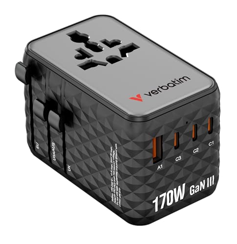 Adaptateur de voyage GaN 170W Verbatim chargeur universel multi-prise USB