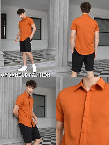 OYOANGLE Men's Classic Solid Short Sleeve Button Down Work Business Blouse Top Casual Hawaiian Shirts4