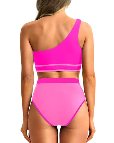 Tempt Me Women One Shoulder High Waisted Bikini Color Block Two Piece Swimsuits Cutout 2 Piece Bathing Suit2