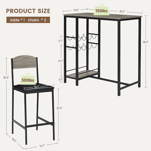 Mesa alta de bar para cocina pequeña con taburetes cómodos Garvee 3