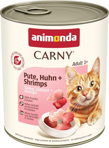 animonda Carny Katzen Nassfutter Pute + Huhn + Shrimps (6 x 800g), getreidefreies Katzen Nassfutter ohne Zucker, mit frischen fleischigen Zutaten