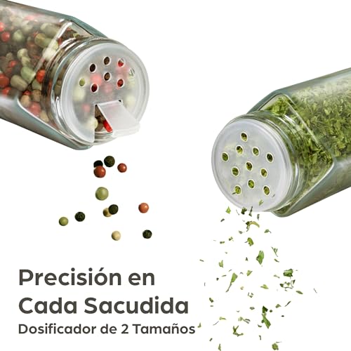 Miniatura 5 de Praknu Botes Para Especias De Cristal - Con Tapa De Bambú - Juego De 12 - Con Varios Filtros - Tarros De 120 Ml - Incluye Pegatinas Reutilizables, Cepillo De Limpieza Y Cuchara De Madera