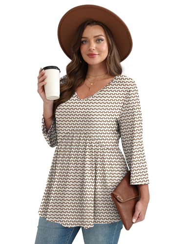 3/4 Length Sleeve Womens Tops 2025 Blouses for Women Dressy Casual Fashion Clothing V Neck Babydoll Tops Fall Outfits - Image 4