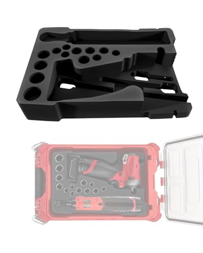 EVA Liner Compatible with Milwaukee 48-22-8435 Packout Tool Box â€“ Precision-Cut Foam Insert Organizer Fit for M12 3/8\" Impact Wrench 2562-20 Ratchet 2457-20 Sockets and Accessories, Black