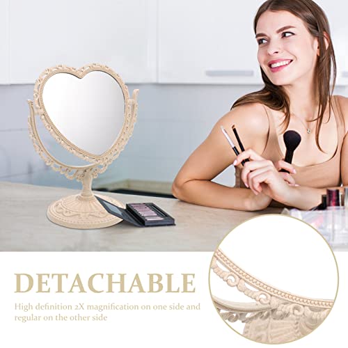 Espejo de maquillaje beige en forma de corazón miniatura 3