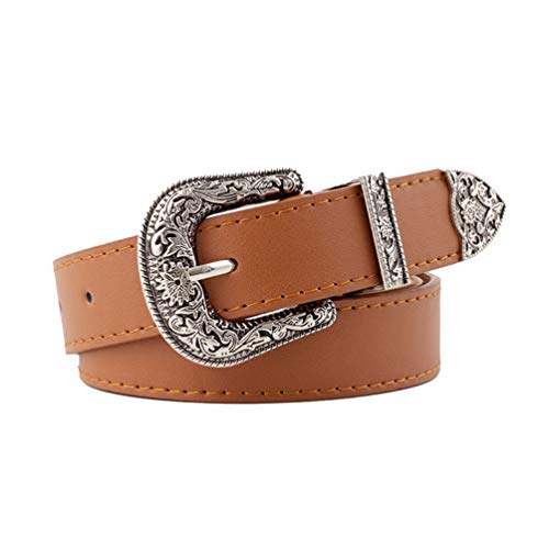 Porbbow Femmes rétro boucle ardillon large ceinture motif vintage cuir PU classique ceinture Camel Cover