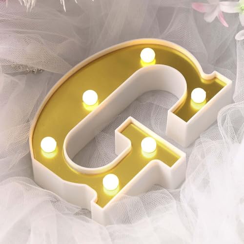 Image of Efavormart 6 inch Gold Marquee Letter G, Mirror Front Warm White LED Light Up 3D Sign, Battery Operated 72H Glow for Wedding Party & Wall Decor