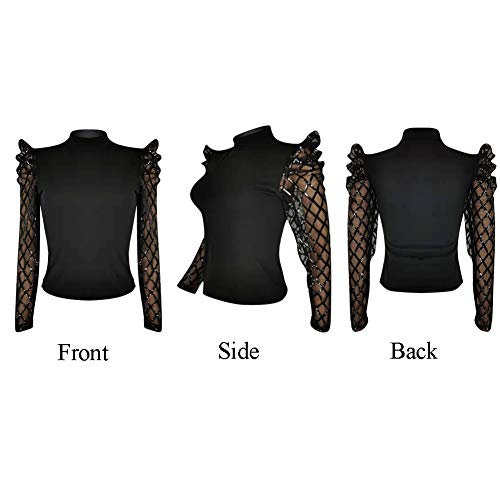 acelyn Women's Elegant Sequin Mesh Sheer Puff Long Sleeve Mock Neck Slim Fit Party Blouse Shirt Top4