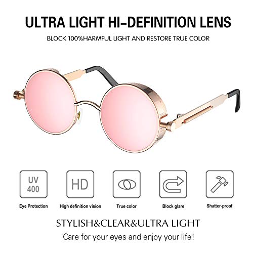 Image of PROUDDEMON Retro Gothic Steampunk Sunglasses for Women Men Round Lens Metal Frame