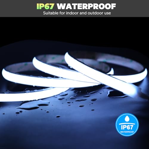 Image of Addressable RGBCCT Flexible COB LED Strip Light, RGBWW 24V WS2811 Pixel 4200LEDs Cuttable Outdoor 16.4Ft 5m Long Color Changing LED Strip, Neon White Silicone Tube Lighting with Adhesive Back