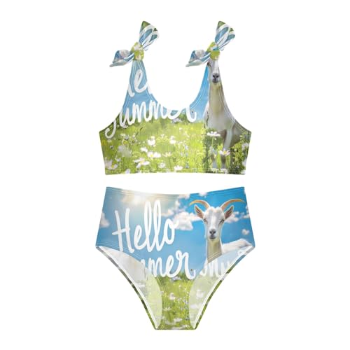 Girls' Bikini Set, Goat on The Green Summer Meadow Kids Swimsuit 2 Pcs Beach Bathing Suit4