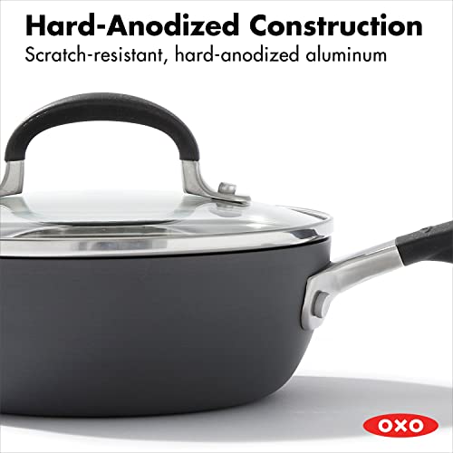 Image of OXO Good Grips 1QT and 2QT Saucepan Pot Set with Lids, 3-Layered German Engineered Nonstick Coating, Stainless Steel Handles with Nonslip Silicone, Black