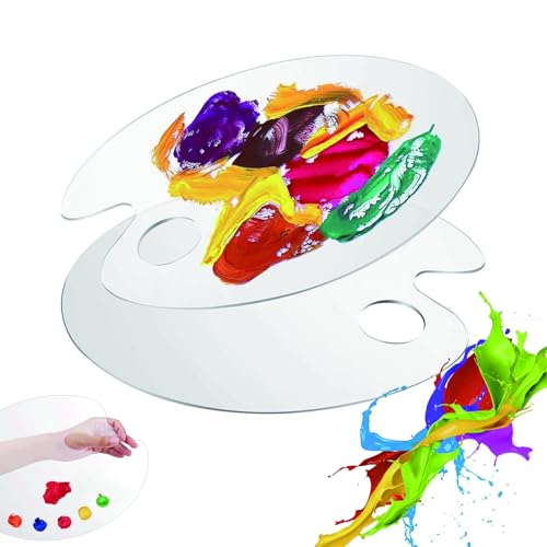 Paleta de pintura acrílica transparente, 2 piezas paleta de colores acrílicos, 15 x 25 cm, paleta de arte ovalada, con orificio de agarre, paleta de mezcla de pinturas al óleo, para acuarela, arte,
