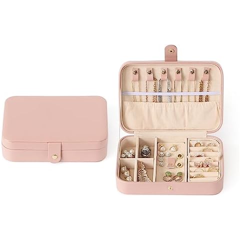 EZDeco Jewelry Travel Organizer,Travel Jewelry Box for Women,Small Travel Jewelry Organizer,PU Leather Travel Jewelry Case,Ring Necklace Earring Jewelry Organizer Boxes,Gifts for Women Girls Cover