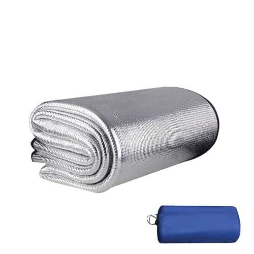 Isoliermatte Aus Aluminiumfolie, 200x200cm Faltbare Zeltmatte, Doppelseitige Aluminiumfolie Isomatte, Camping Isoliermatte, Thermomatte mit Aufbewahrungstasche für Camping Wandern Picknick (200*200)