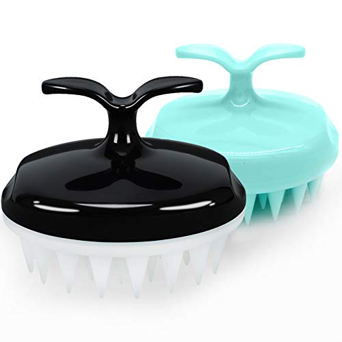 Hair Scalp Massager Shampoo Brush, Handheld Scalp Care Hair Brush with Soft Silicone, Shower Scalp Massager, Comfortable Head Scrubber for All Hair Types, Black&Blue
