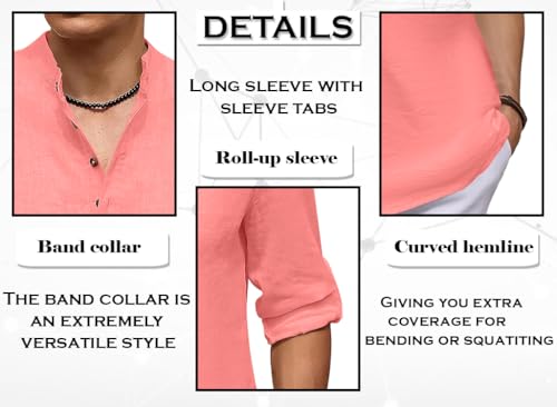 Image of ROYALSCOUT Men's Cotton Blend Casual Short Kurta Shirt with Notch Neck and Button Detail | Full Sleeve Straight Fit Lightweight Ethnic Top for Summer