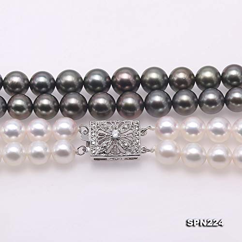 Pearl Necklace for Women Luxurious Natural 8.5-9.5mm White Gray Round Akoya Seawater Pearl And Black Tahitian Pearl Necklace4