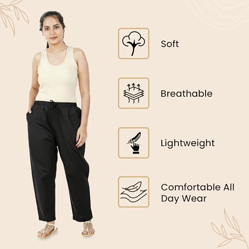 Image of Happy Bunny Parallel Pants for Women 100% Cotton Ankle Length Trousers Regular Fit with Elastic Drawstring Stylish & Pockets Casual Formal Wear for Office & Home