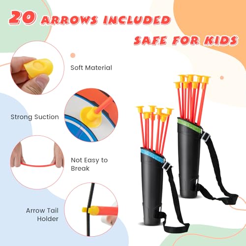 COSTWAY 2 Pack Bow and Arrow Set for Kids, LED Light Up Archery Toy Set with 20 Suction Arrows, 2 Quivers & Detachable Standing Target, Indoor & Outdoor Sport Toy Gift for Boys Girls Ages 3+ - Image 3