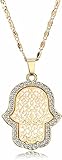 Ouran Hamsa Necklace for Women,Hand of Fatima Pendant Necklace Gold Silver Long Chain Necklace for Couples Firend (Gold Plated)