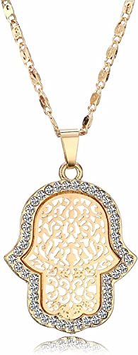 Ouran Hamsa Necklace for Women,Hand of Fatima Pendant Necklace Gold Silver Long Chain Necklace for Couples Firend (Gold Plated)