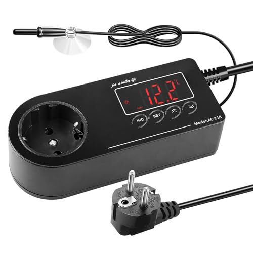 Bordeag Prise Thermostat 220V Régulateur De Température Numérique Reptile Thermostat Thermostat Terrarium Refroidissement Et Chauffage Pour Serre, Reptiles, Aquarium, Terrarium