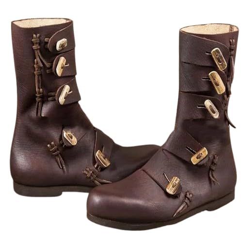 Image of Medieval Renaissance Leather Boots for Men & Women - Unisex Button Closure, Vintage Cosplay & Costume Footwear