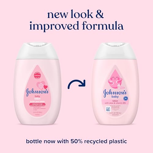 Image of Johnson's Baby Lotion with Coconut Oil, Aloe Vera & Vitamin B5, 72 HR Hydration, Skin Moisturizer, Hypoallergenic, Newborn Safe, Protects From Dryness & Strengthens Skin, Baby Essentials, 3.4 fl. oz