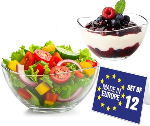 NORDIC SCHILLER Dessert Bols en Verre, Lot de 12 310ml SANS PLOMB Bols à Dessert en Verre, Verres à Dessert, Bols de Service, Bols à Sauce, Plats à Sauce,...