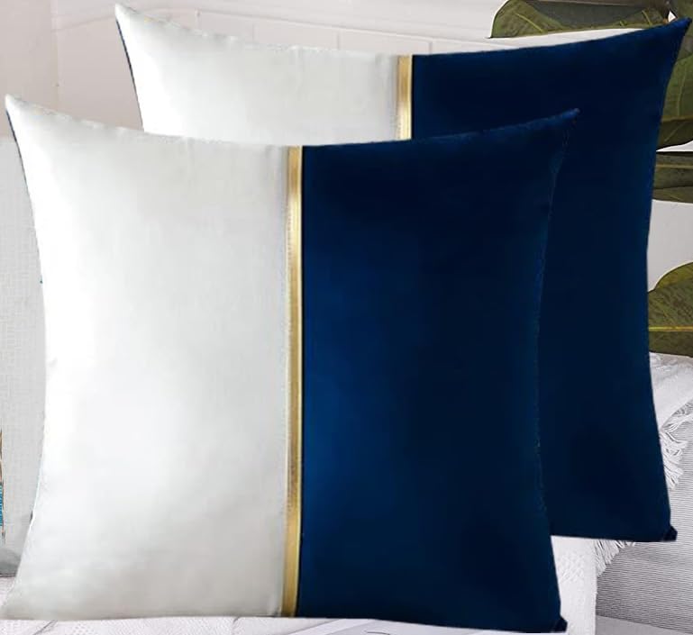 Image of HIMS Velvet Sofa Pillow Cover Set of 2, Luxury Cushion Cover 16 inch x 16 inch for Decorative Living Room Sofa Bedroom Car (16x16 Inch, Blue)