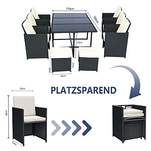 Ribelli Gartenmöbel Set 11-Teilig, Balkonmöbel aus Polyrattan, Wetterfest Sitzgruppe, Sitzgarnitur mit Sofa, Esstisch… – Bild 7