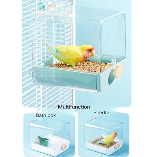 Image of Bird Bath for Cage, Cleaning Pet Supplies Cockatiel Bird Clear Spacious Bathtub with Bottom Drawer for Parrots Parakeets, Conures, Quakers, Portable Shower for Most Birdcage (Green)