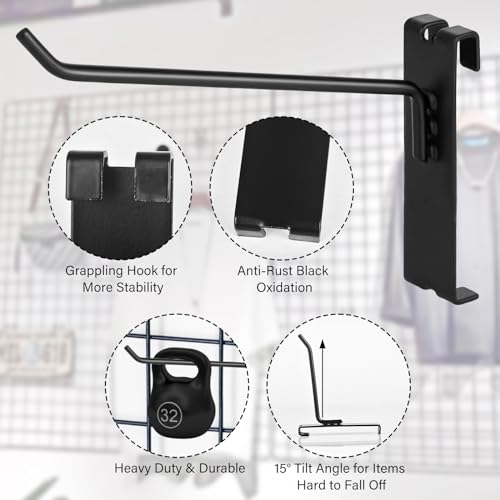 Accencyc GRIDWALL HOOKS 4 Inch Gridwall Panel Hooks Heavy Duty Gridwall Hooks Hangers Black Display Hooks thumb #3