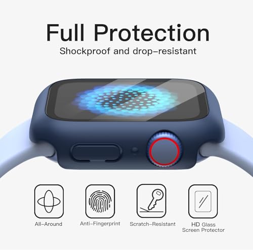 Image of Case with Screen Protector for Apple Watch SE 3 /2 /1 (2025 /2022 /2020) / Series 6 5 4 40mm, Overall Protective Cover, Built-in Tempered Glass Film High Sensitivity, 2 Pack (Blue)
