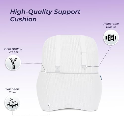 Image of Billebon Car Seat Back Support Cushion | Gel Infused Memory Foam Backrest Lumbar Support Cushion for Comfortable Long Drive & Back Pain Relief | Ergonomic Support | Travel Office Home Use -White
