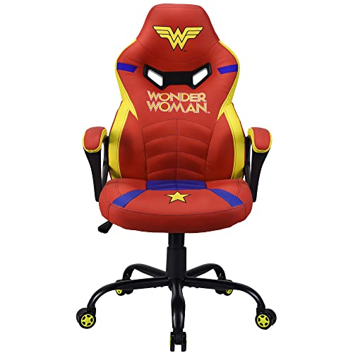Subsonic - Chaise Gaming Wonder Woman pour Enfant et Ado - Fauteuil de Bureau Ergonomique avec Mousse Haute Densité, Mécanisme à Bascule et Accoudoirs Confortables - Hauteur Réglable - Rouge